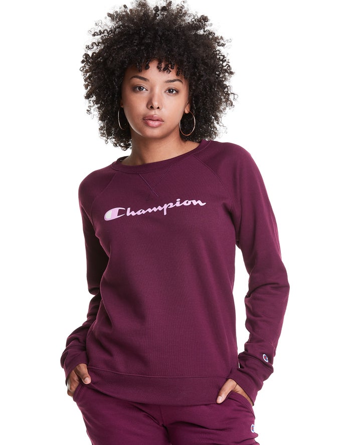 Hanorac Champion Powerblend Fleece Classic Crew Script Logo Dama Violet Inchis - Romania DBUWMEL-36